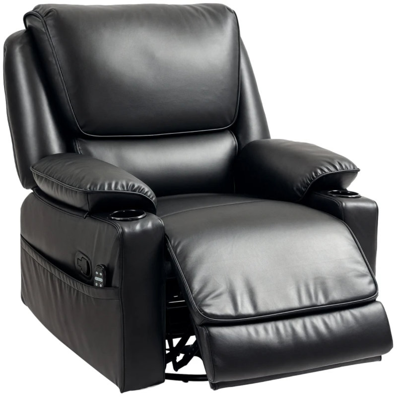 Fauteuil inclinable de massage avec télécommande pour repose-pieds et chaise berçante pivotante surdimensionnée, noir