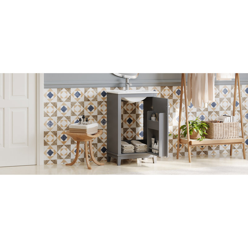Petit meuble-lavabo moderne avec lavabo en céramique - Armoire pratique de 20 po de qualité, peu encombrante, finition élégante