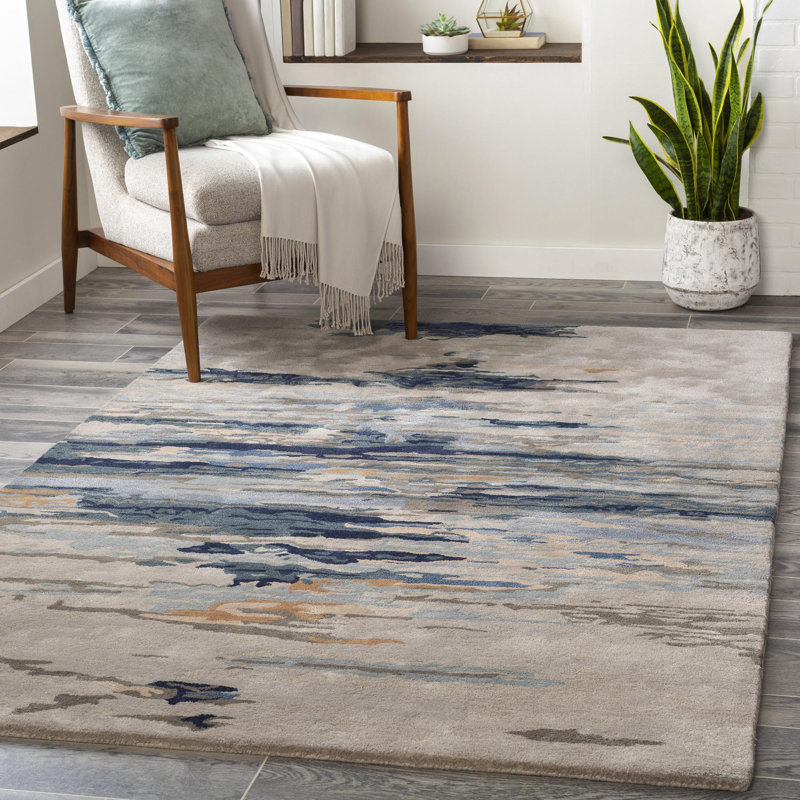 Tapis bleu marine / beige touffeté à la main Bartel, Rectangle 6 pi x 9 pi