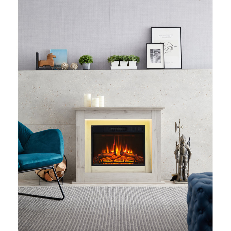 SAVANNAH FLAMEKO Electric Fireplace, Grey Bronx Oak, 82cm H x 100cm W x 25cm D