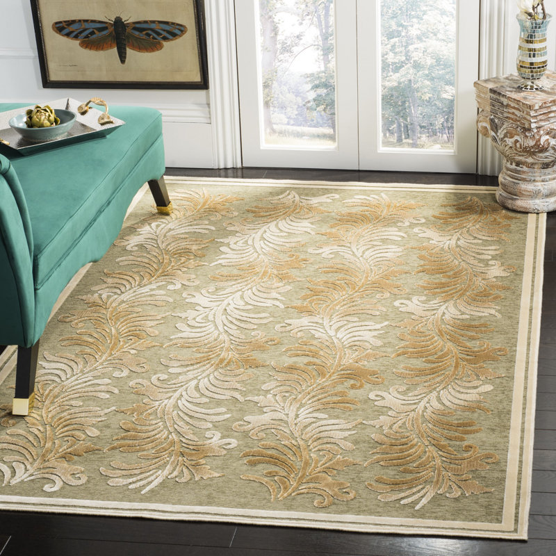 Tapis vert touffeté à la main Plume, Rectangle 5 pi 3 po x 7 pi 6 po