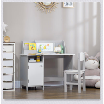 Qaba Toddler Desk and Chair Set, Kids Writing Desk Study Table for Children with Whiteboard, Storage Cabinet, Child Furniture, Art Gifts for Kids by Latitude Run