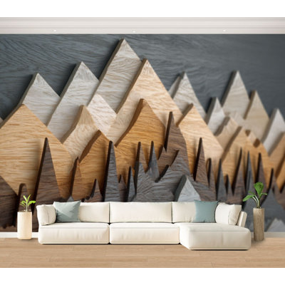 Papier peint adhésif mural autocollant en bois de montagne amovible pour la chambre à coucher H 100 po x l 144 po