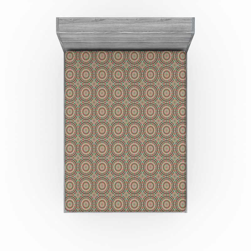 Ambesonne Oriental Fitted Sheet Psychedelic Round Pattern Multicolor, California King Fitted Sheet