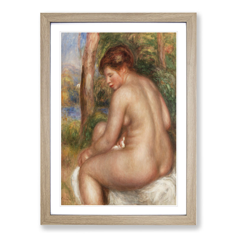 Bather in Three-Quarter View by Pierre-Auguste Renoir - Picture Frame Painting, 36cm H x 27cm W x 2cm D, Oak