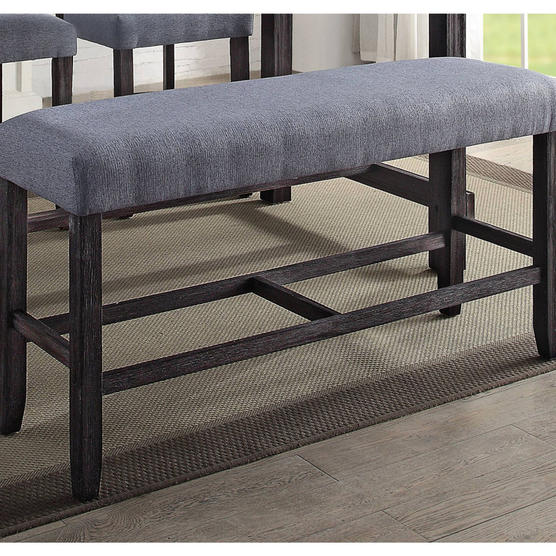 Banc de comptoir patiné avec revêtement gris - Pieds pour salle à manger, siège rembourré en mousse d'appoint