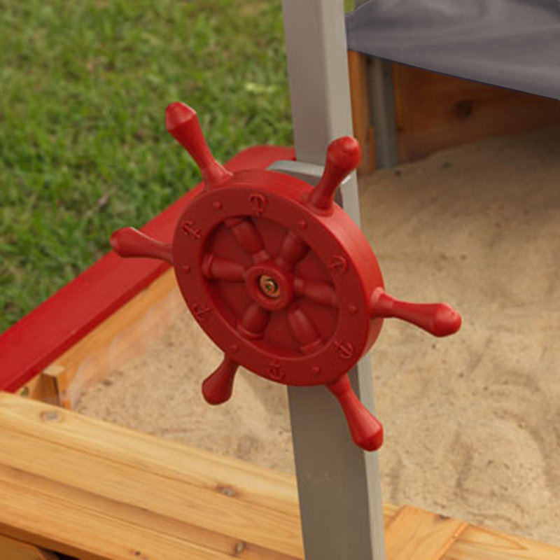 Wooden Pirate Sandbox with Canopy, Covered Kid's Sandbox, Blue & Red