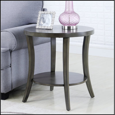 Perth Contemporary Oval Shelf End Table, Gray, With Retro Style And Additional Storage Shelves
