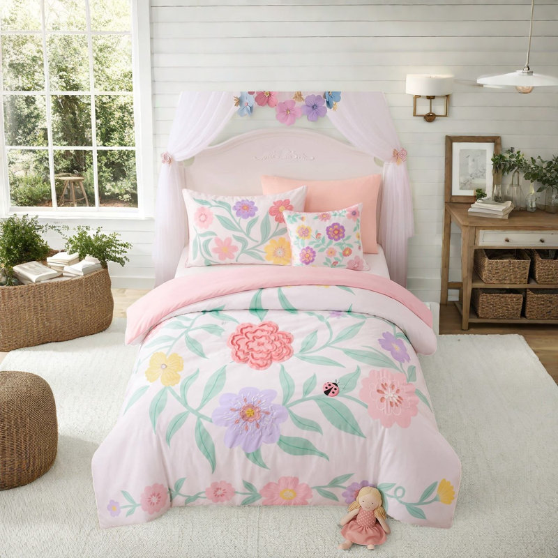 Ensemble de literie à motifs floraux, ensemble de couette en microfibre pour lit simple et simple XL pour chambre de fille