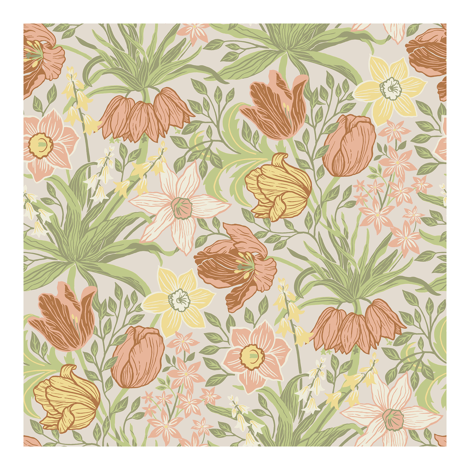 Non-Pasted,Unpasted Floral Wallpaper, Light Gray