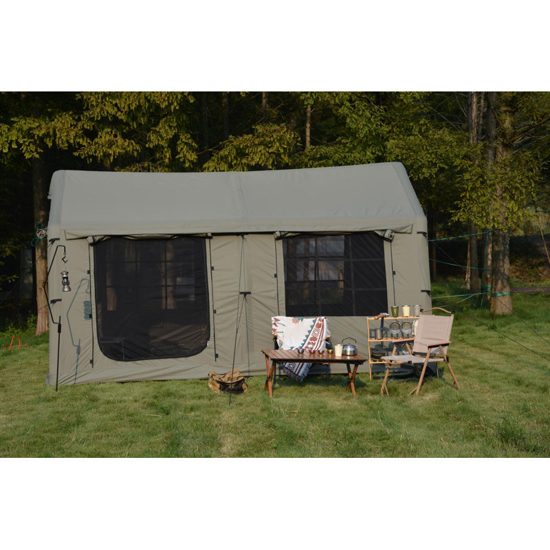 9.8X13ft inflatable camping tent with canopy & hand pump, easy setup waterproof & windproof air glamping tent., Beige