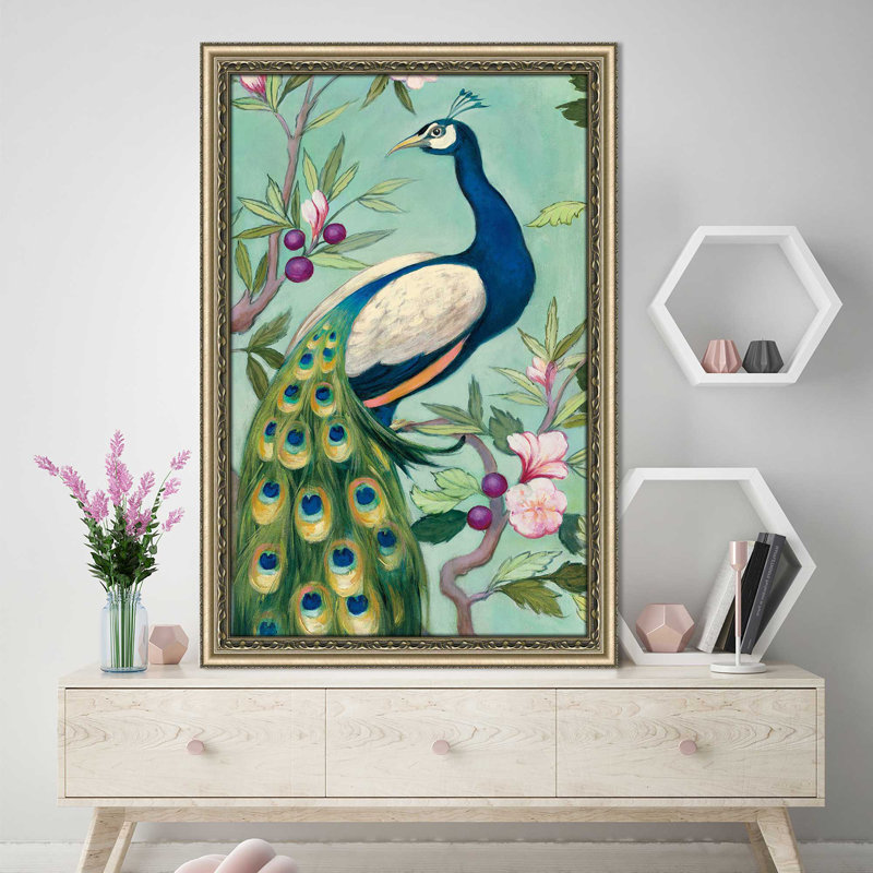 « pretty peacock ii », reproduction de peinture à l’acrylique encadrée, H 27,5 po x l 21,5 po x P 0,75 po