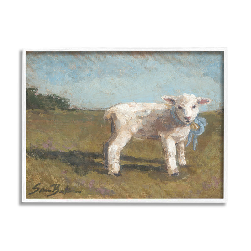 Farmhouse Baby Lamb - Peinture, H 24 po x l 30 po x P 1,5 po, Giclée encadrée blanc bord de mer