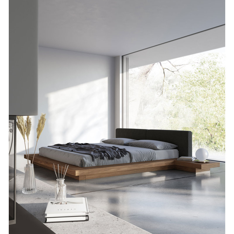 Upholstered Bed, Queen, Walnut/Pearl Gray Fabric