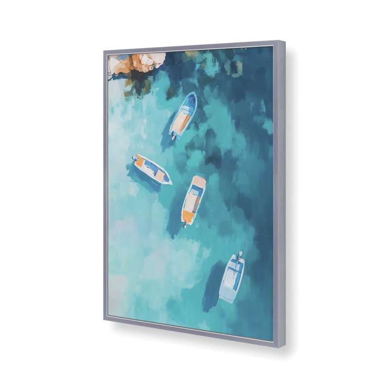 «Boat in Blue Bay II», reproduction encadrée, H 15,25 po x l 12,25 po, Chrome poli