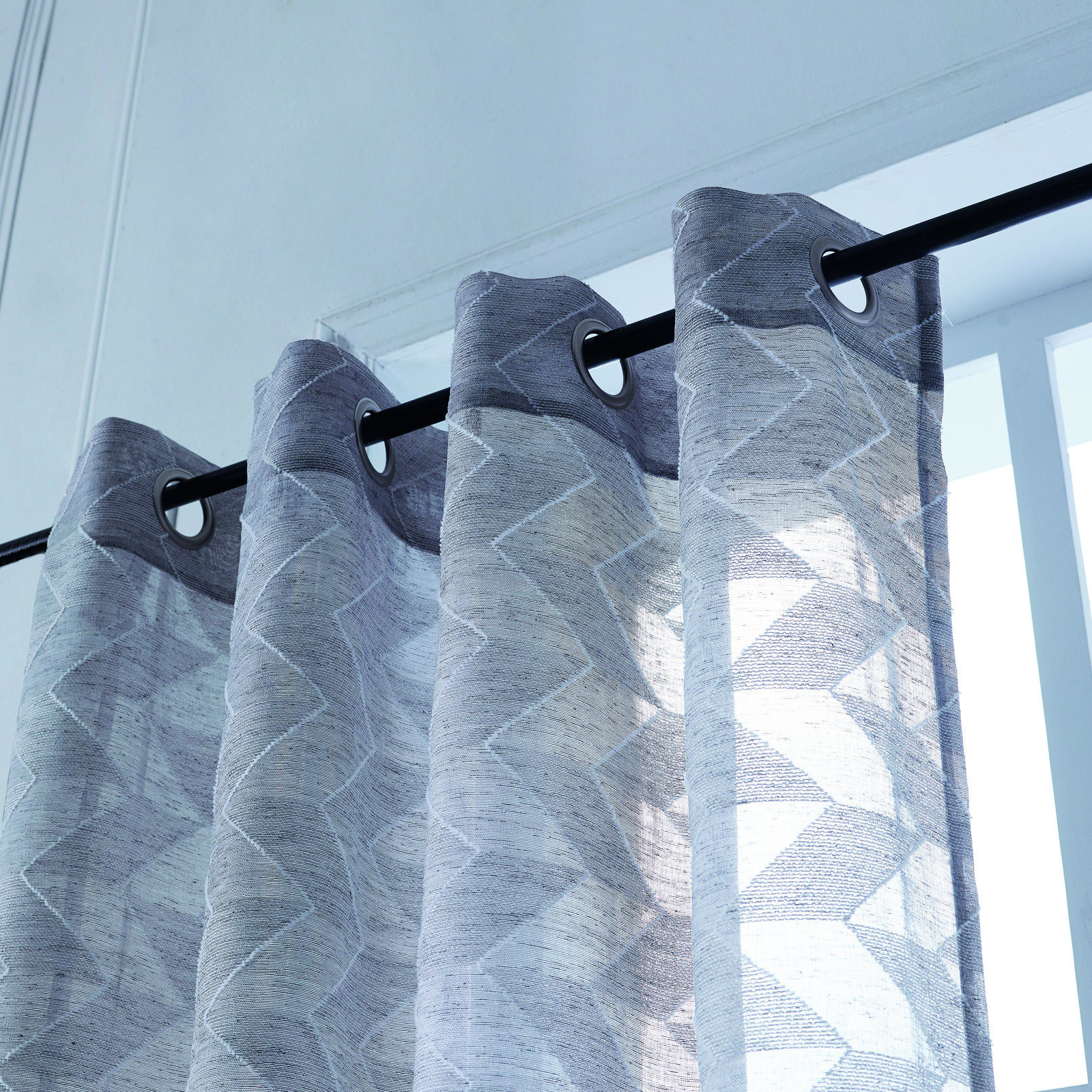 Stavros Chevron Sheer Curtain Panel, 52" x 54", Gray