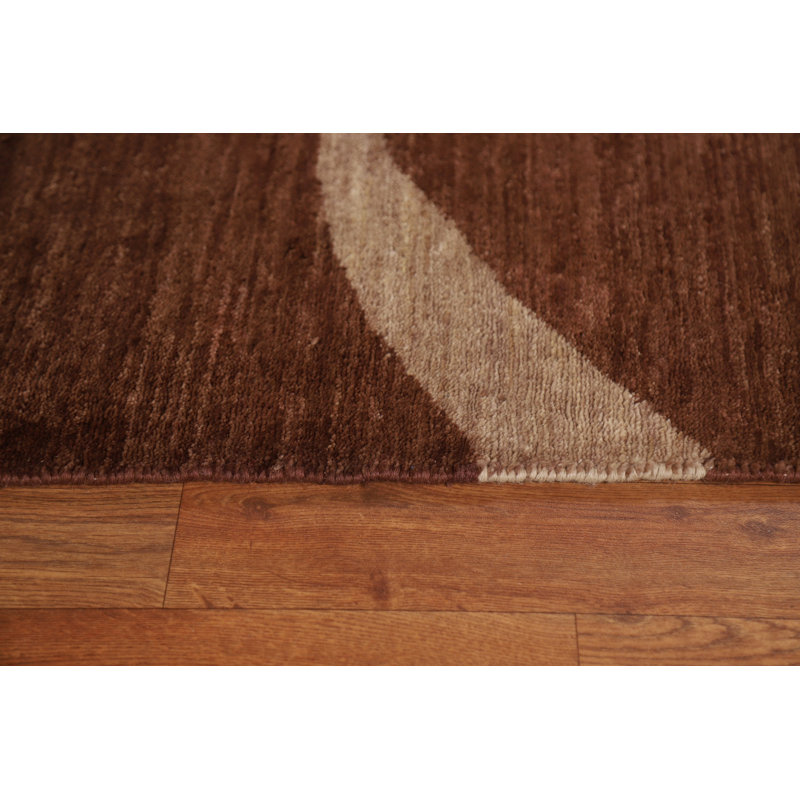 Tapis brun abstrait en laine noué à la main 6 pi 7 po x 8 pi 8 po Abstract