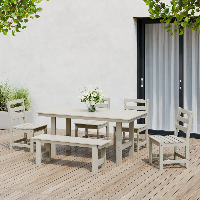 Ensemble de salle à manger 6 pièces avec banc d'appoint, Brun clair, 6 pièces: table, banc, 4 chaises