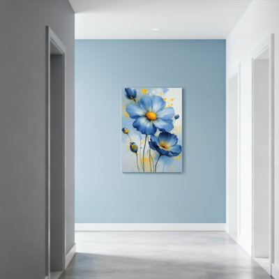 «Blue Poppy Flowers», ensemble de 1 reproduction d'art sur toile tendue sur toile