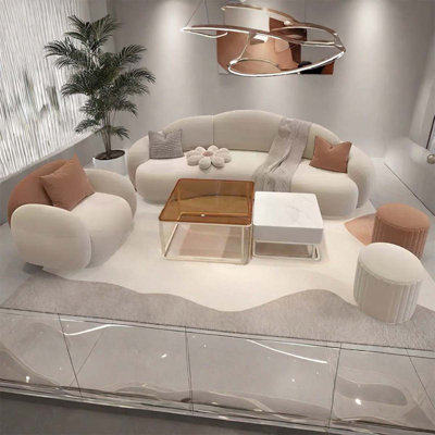 90.55-Inch Cream Cloud Sofa Coffee Table Set