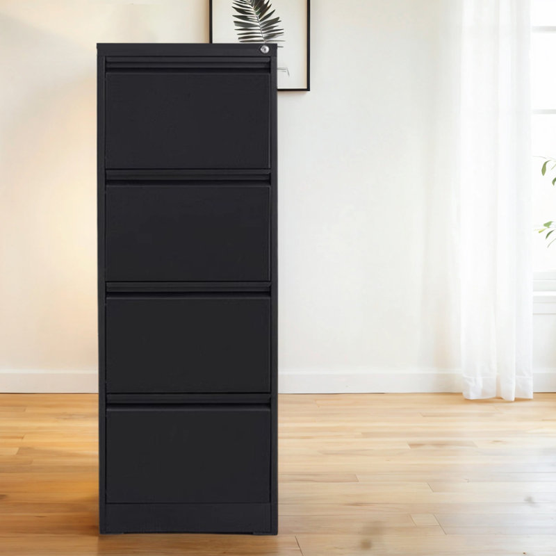 4-Drawer Vertical File Cabinet With Noise-Free Sliding Drawers And Interlocking Mechanism,Adjustable Hanging Rods, Black