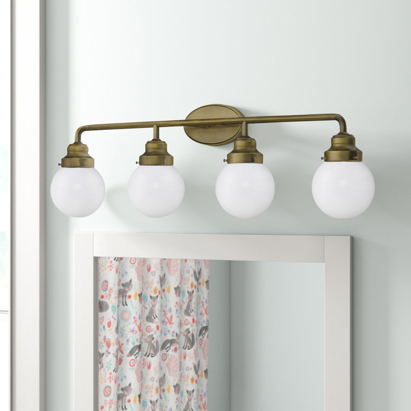 Éclairage pour meuble-lavabo 4 lumières Rabehi, Laiton brut, Opale