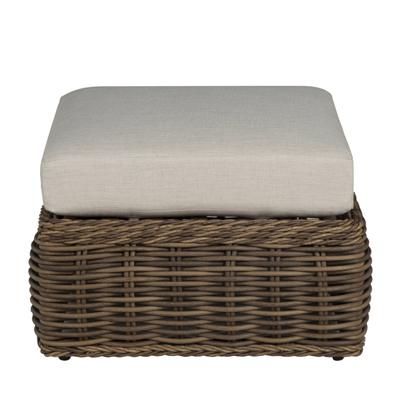 Soho Outdoor Ottoman with Cushion, No Welt, Linen Navy, Raffia