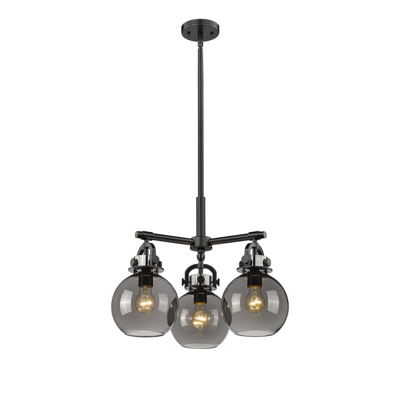 Luminaire suspendu sur tige 3 lumières Lantz, Plaqué couleur fumée, Noir mat