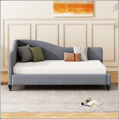 L-Shaped Linen Daybed With Solid Wood Legs, Combining Modern Design And Comfort For Versatile Use In Any Room