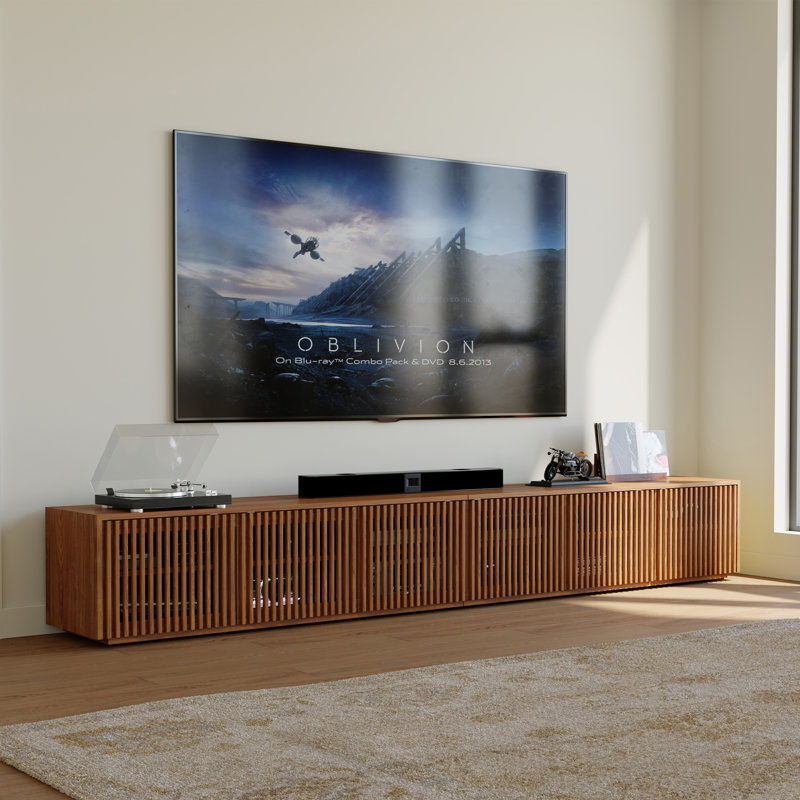 Hiramani Mid-Century Modern TV Stand, Fully Assembly, 16.54" H x 118.11" W x 15.75" D, Brown