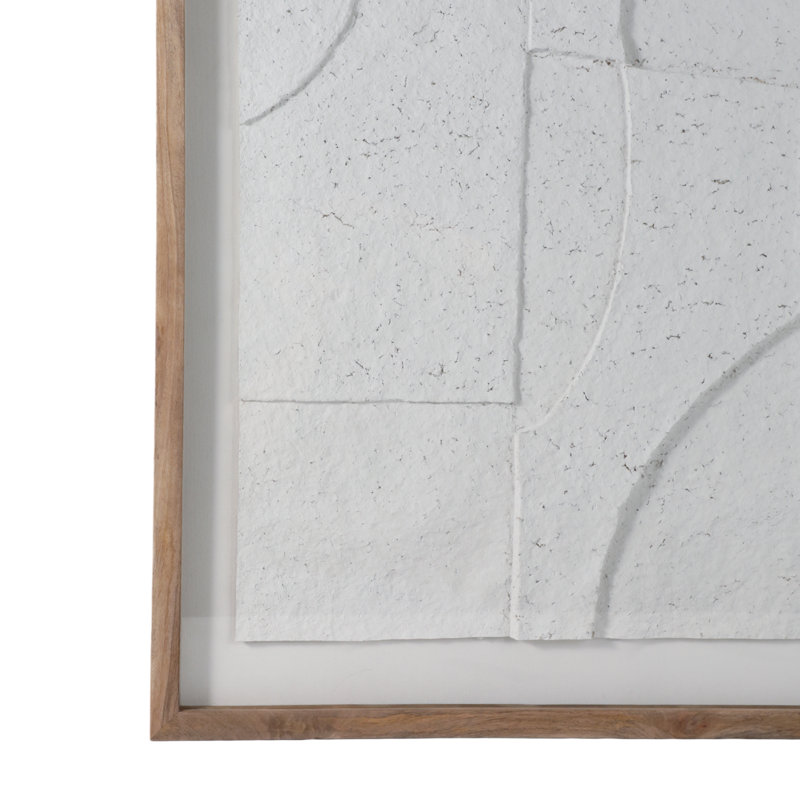 Aelani Framed Art Wood Glass Cotton Textured Wall Decor For Home Office Bedroom Living Room - 47" White & Brown