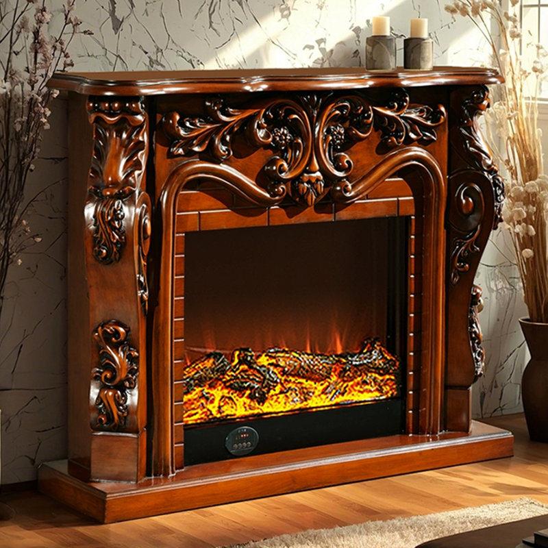 Nut-Brown Solid + Manufactured Wood Electric Fireplace, Brown