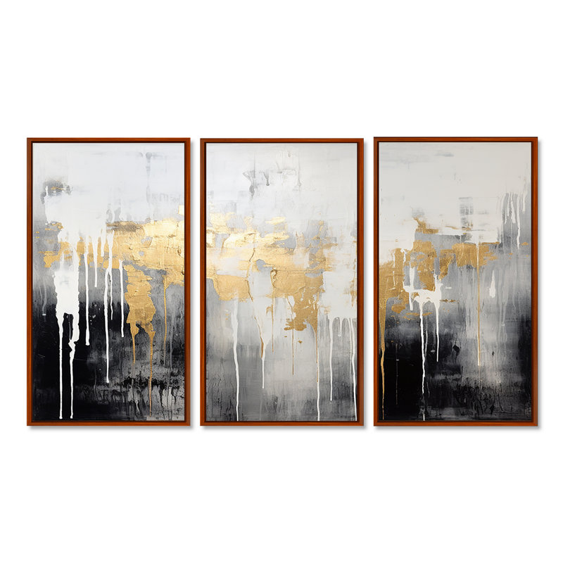 Charli - ensemble d'art mural abstrait, H 40 po x l 60 po x P 1 po, Cadre flottant brun