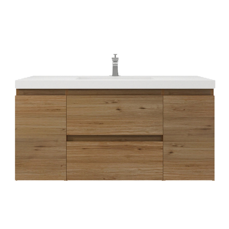 Ensemble de meuble-lavabo mural simple 48 po Amadora, Chêne naturel