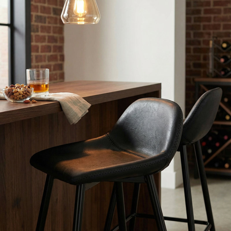Iraiz Upholstered Counter Stool with Metal Frame, Black 