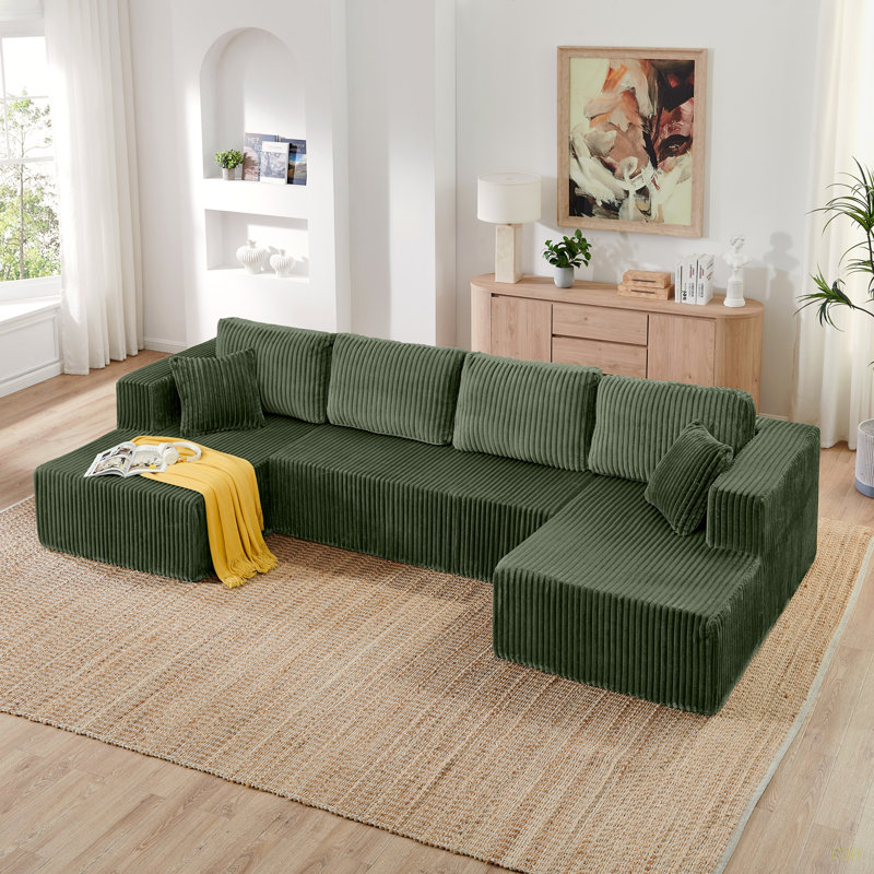 Canapé modulaire en forme de U, canapé modulaire en velours côtelé de style minimaliste moderne, Green