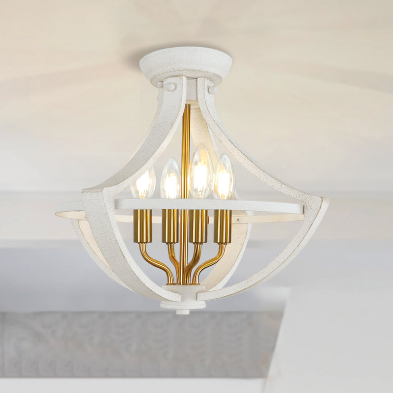 Chinaza 15.74 in. 4-Light Flush Mount Rustic Hanging Chandelier, Gold