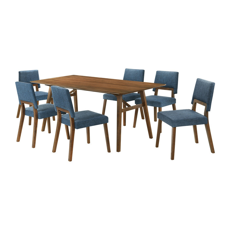 Flaner 6 - Person Four Leg Dining Set, Brown, Brown, Blue/Brown