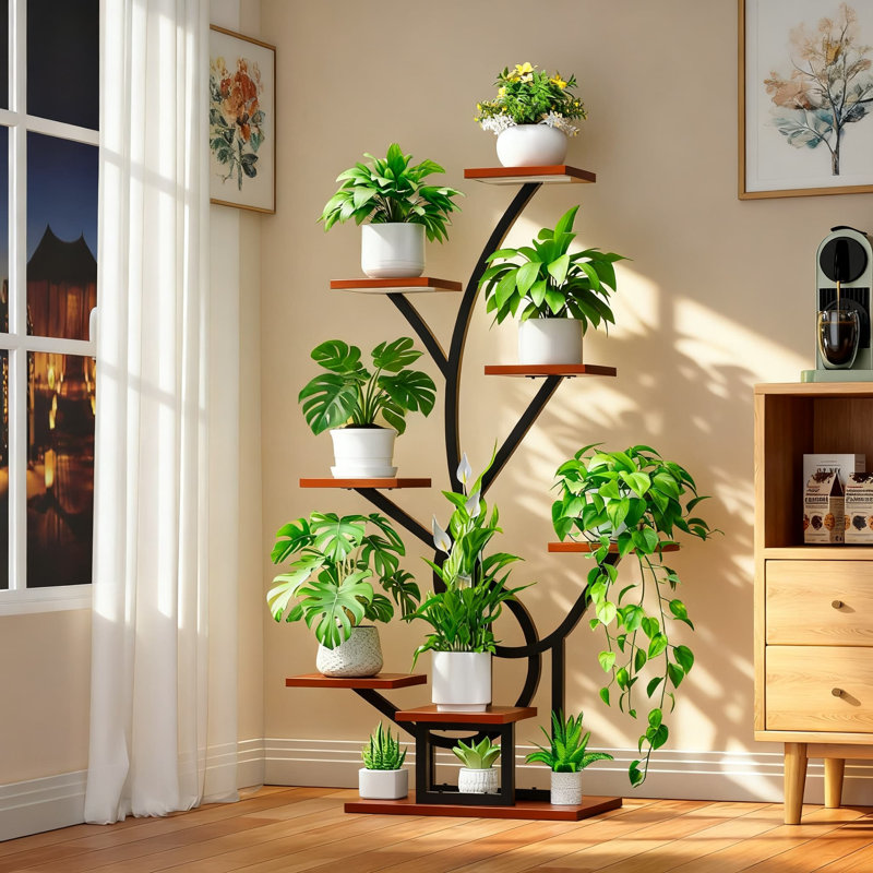 Support pour plante d'intérieur avec lumières de croissance - étagère de coin à 8 niveaux avec DEL à spectre complet, minuterie et luminosité réglable pour le salon, le patio, le balcon