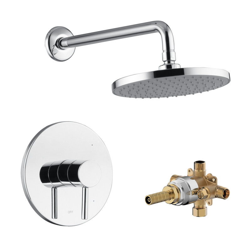 Euro Collection Shower Trim Only: 8" Round Shower Head, Single Handle Set & Rough-in Valve Included - Chrome Polished