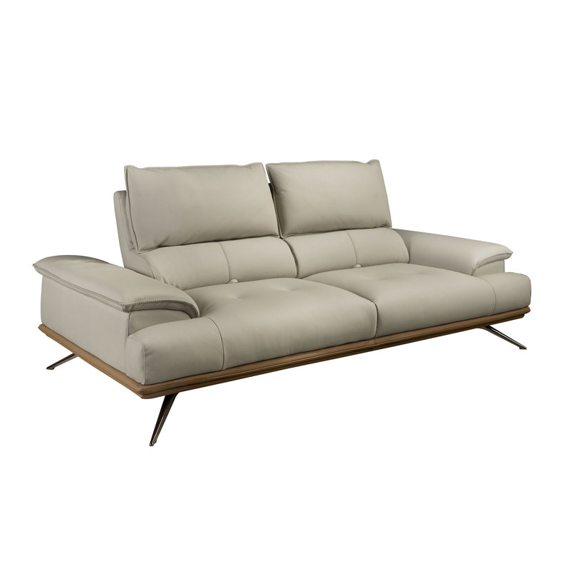 Grey taupe leather  sofa, 117cm H x 222cm W x 104cm D, 3