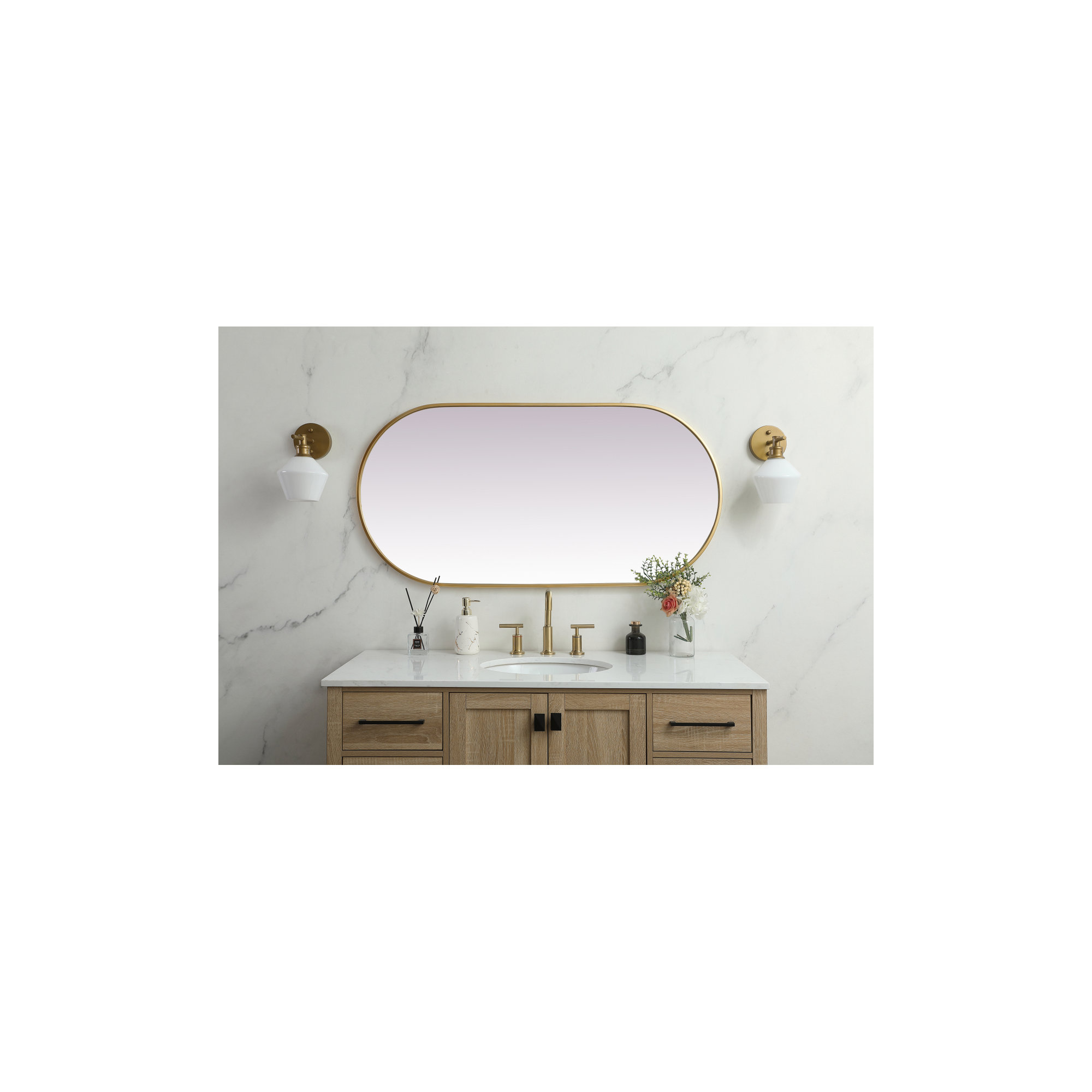 Elington Metal Oval Mirror, 48"  x 24" , Brass
