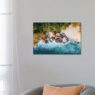 Tropical Beach Aerial At Sunset, Seychelles by Matteo Colombo - Gallery-Wrapped Canvas Giclée on Canvas