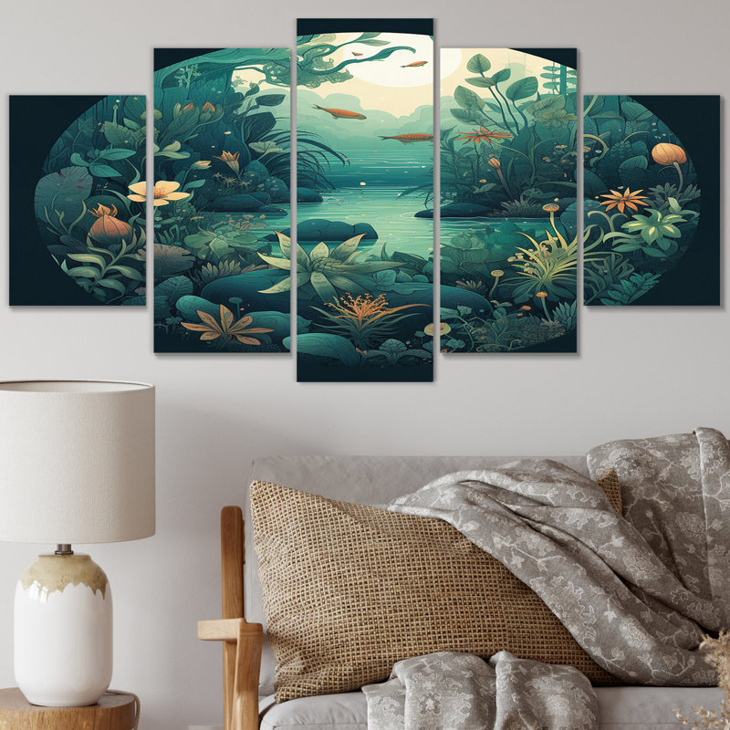 Magical Lake Visions Retro Botanicals I - Christianisme, art mural sur toile - 5 panneaux