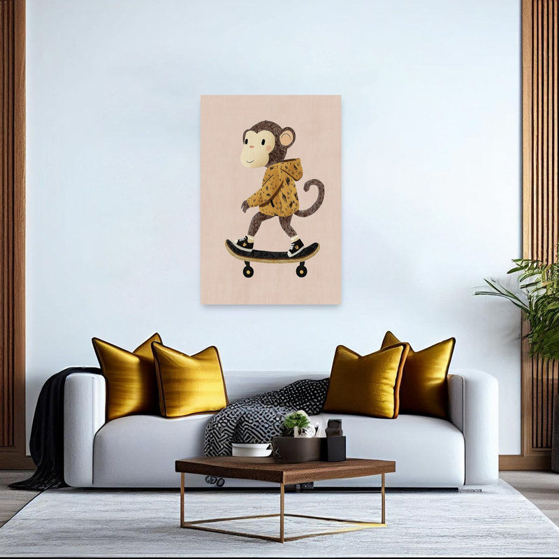 Cute Monkey Skater Playful Contemporary Monkey Wall Art Print 1 Piece Wrapped Canvas Wall Art, 152.4cm H x 101.6cm W