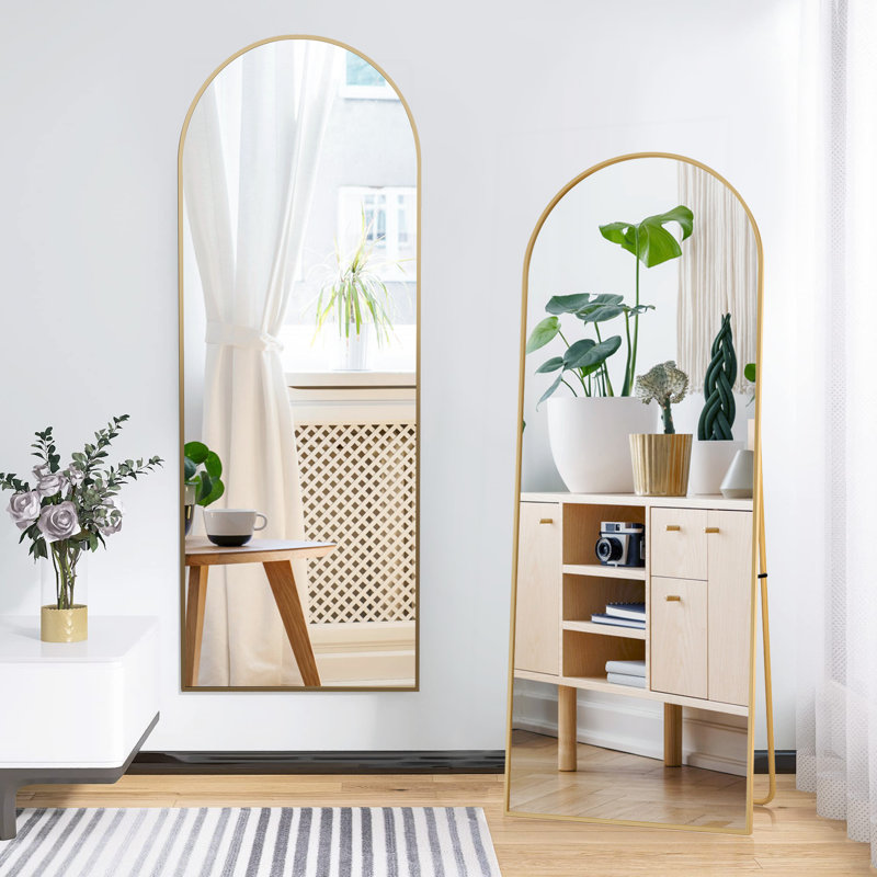 Aleaya Aluminium Half-circle Mirror, Gold, 164cm H x 54cm W