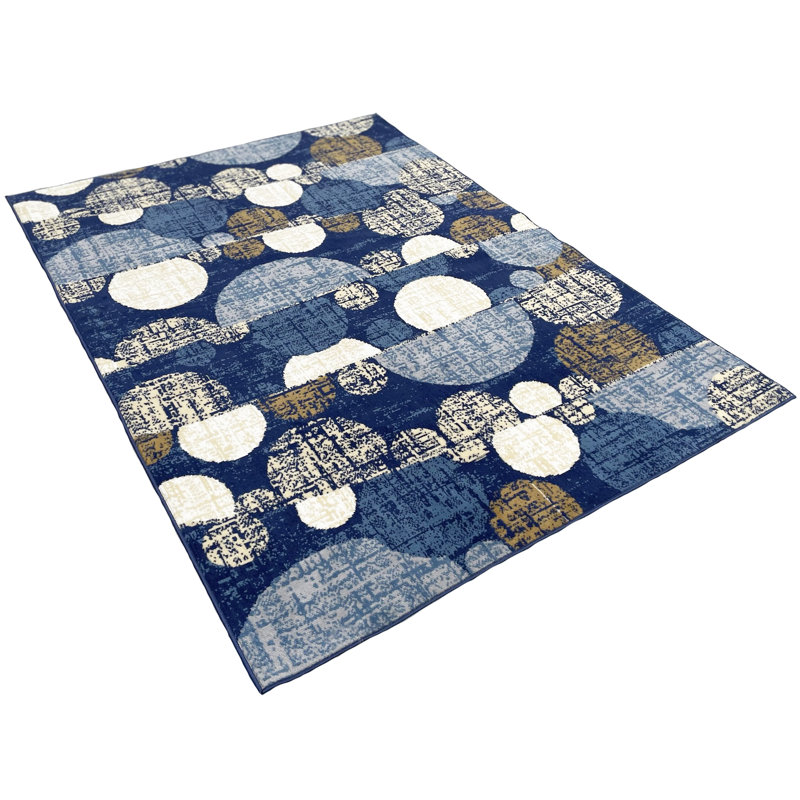Tapis bleu / beige / ivoire à pois Tijs, Rectangle 8 pi x 10 pi