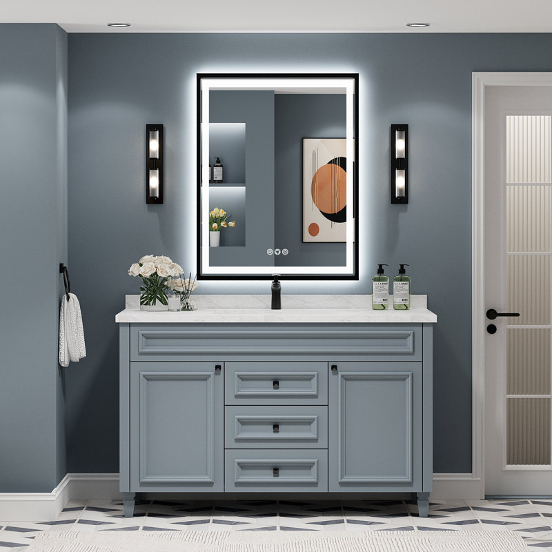 Miroir de salle de bain super lumineux, 36 po x 28 po, Noir, noir, noir, noir