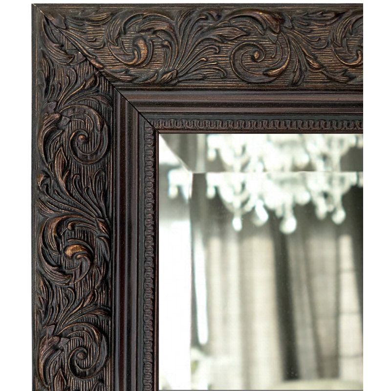 Bella French Ornate Embossed Wood Framed Leaner Floor Mirror, Antique Bronze