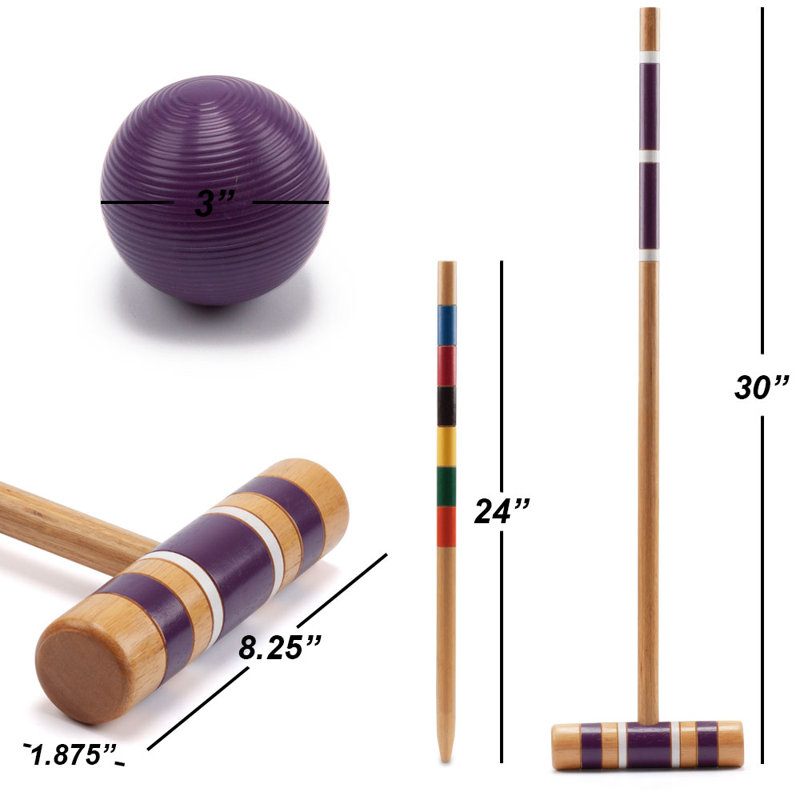 Ensemble de jeu de croquet classique à six joueurs de 30 po avec maillets en bois, balles colorées et sac de transport GSE